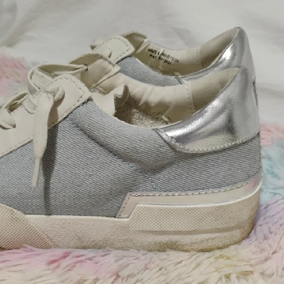 Dolce Vita White Silver & Denim Harryson Sneakers Sleek Low-Top Design #50 - Picture 2 of 11